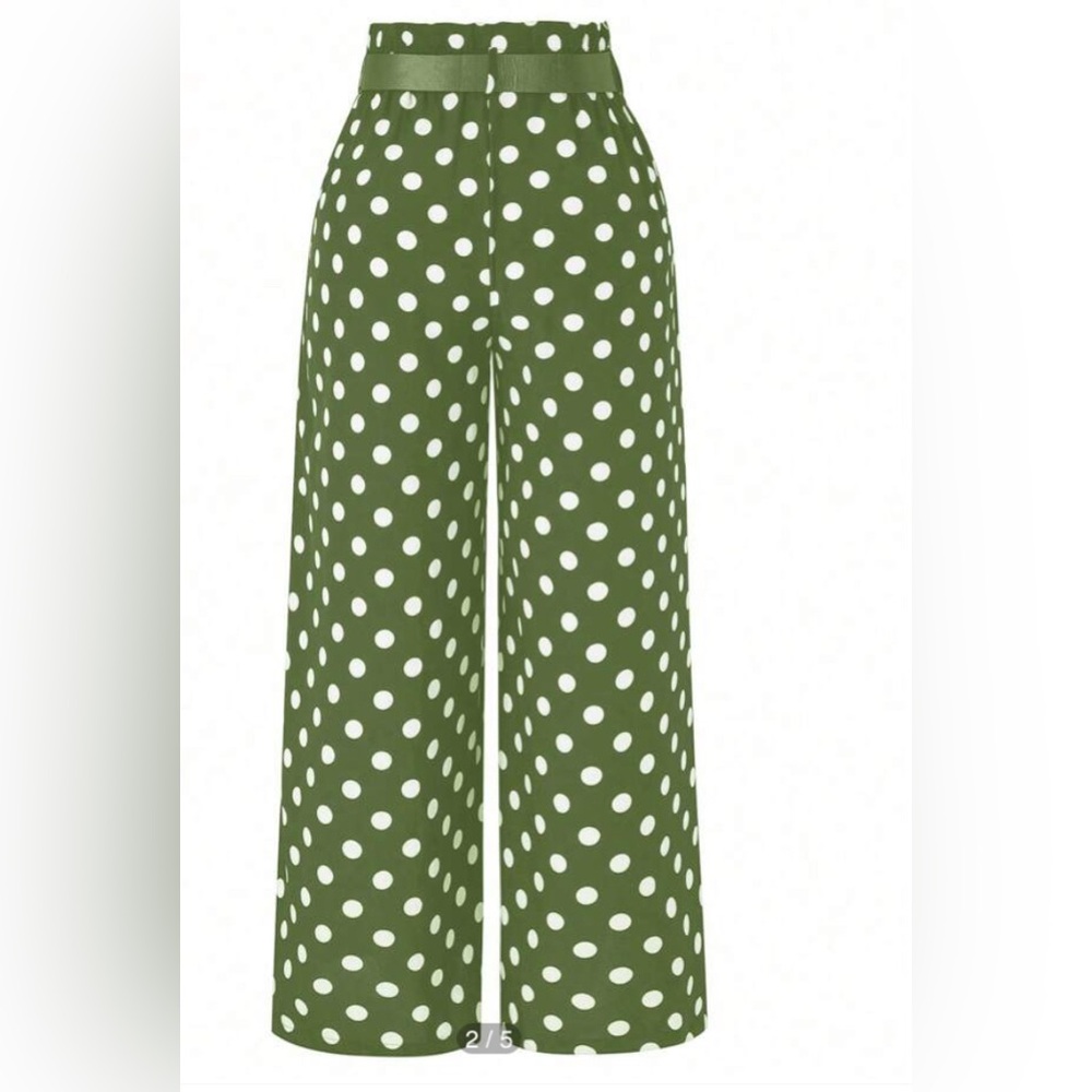 Green and Cream Casual Wide-Leg Sailor 1940s Paper Bag Waist Pants